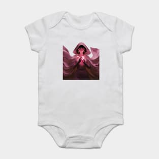 mystery fashion flowing pink robe, hood drawn up Baby Bodysuit
